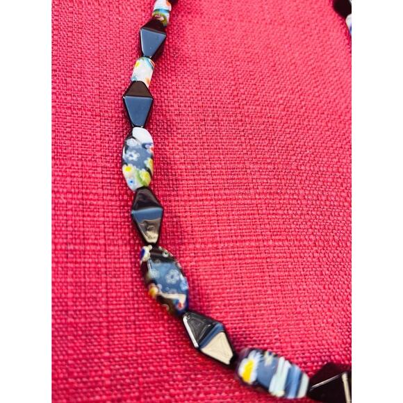 Millefiori Multicolored & Black Glass Beaded Necklaces 16” Artisan Boho T Clasp - Picture 4 of 11
